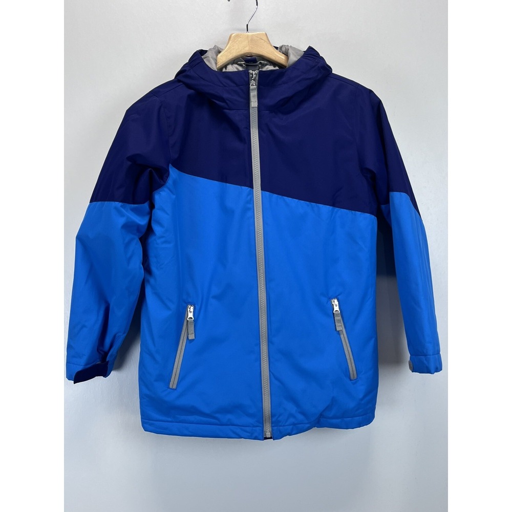 Kids Lands' End Coat Jacket Sz Medium 10 12 Boys Asymmetrical Blue Hood